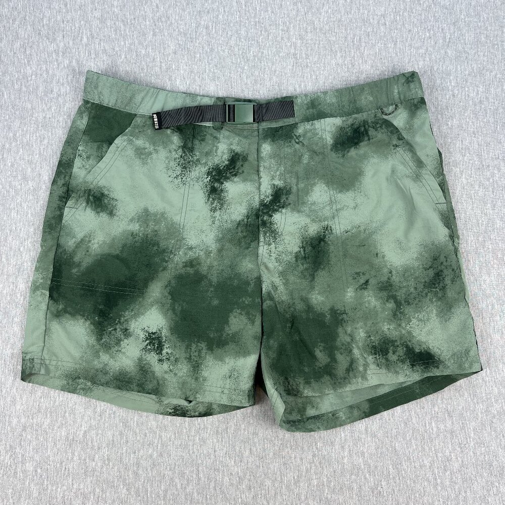 REI Co-Op Sahara Amphib Shorts Mens XL Green Space Camo Nylon 6.5" Ins Belted